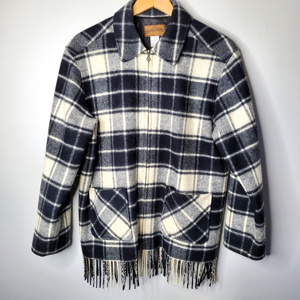 Pendleton Plaid Fringe Zip-Up Jacket Size Large